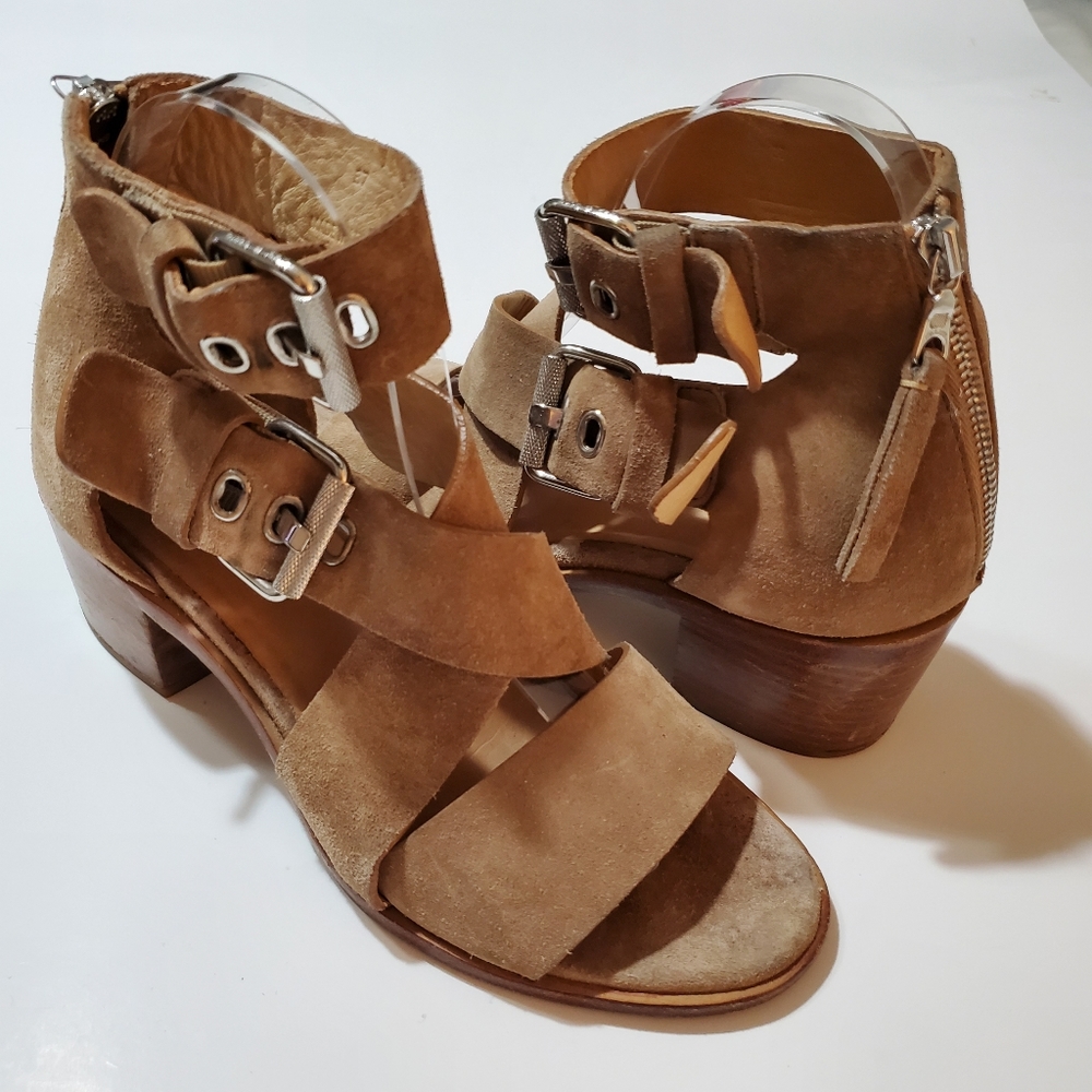 Rag & Bone Mari Suede Double Buckle Heeled Sandal